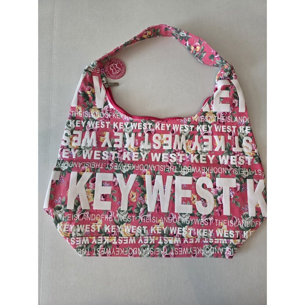 Robin Ruth Pink Fabric Floral Tote Bag Purse Zipper Close Key‎ West